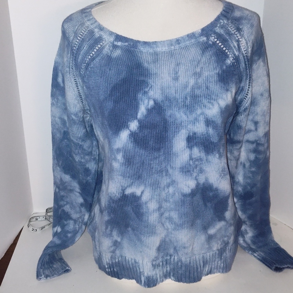 AEO American Eagle  Size Large Blue White Tie Dye Sweater Knit Y2K